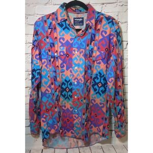Vtg Wrangler Mens Western Cowboy Aztec Shirt Classic 15 1/2 - 34 100% Cotton USA